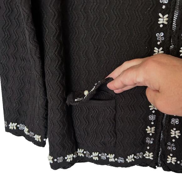 Cable & Gauge Collection Silk Blend Embellished Cardigan Womens XL Black Beaded - Picture 4 of 7